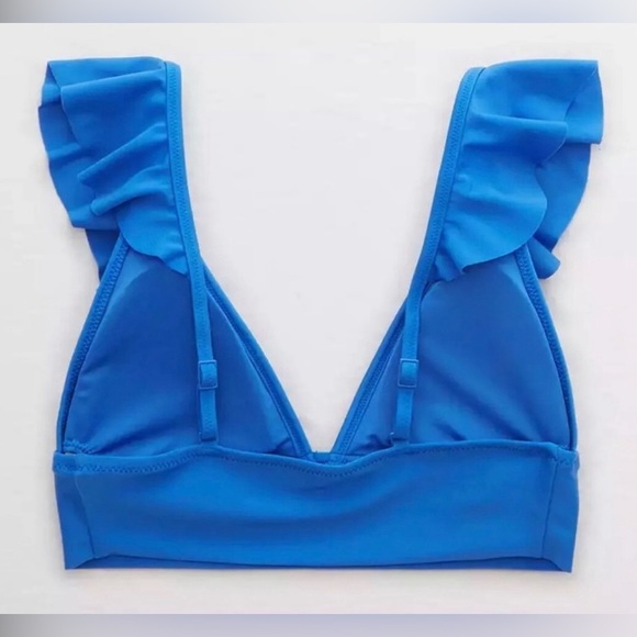 NWOT Aerie Women’s Blue Longline Ruffle Bikini Swim Top - Picture 5 of 9